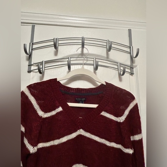 U.S. POLO ASSN. Red and White Stripe Sweater women’s large v neck pullover - Picture 3 of 16
